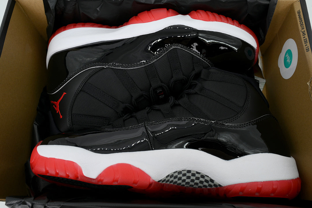 High-Top Air Jordan 11 Retro "Bred" Basketball Sneakers Black Red Size US 7-US 12