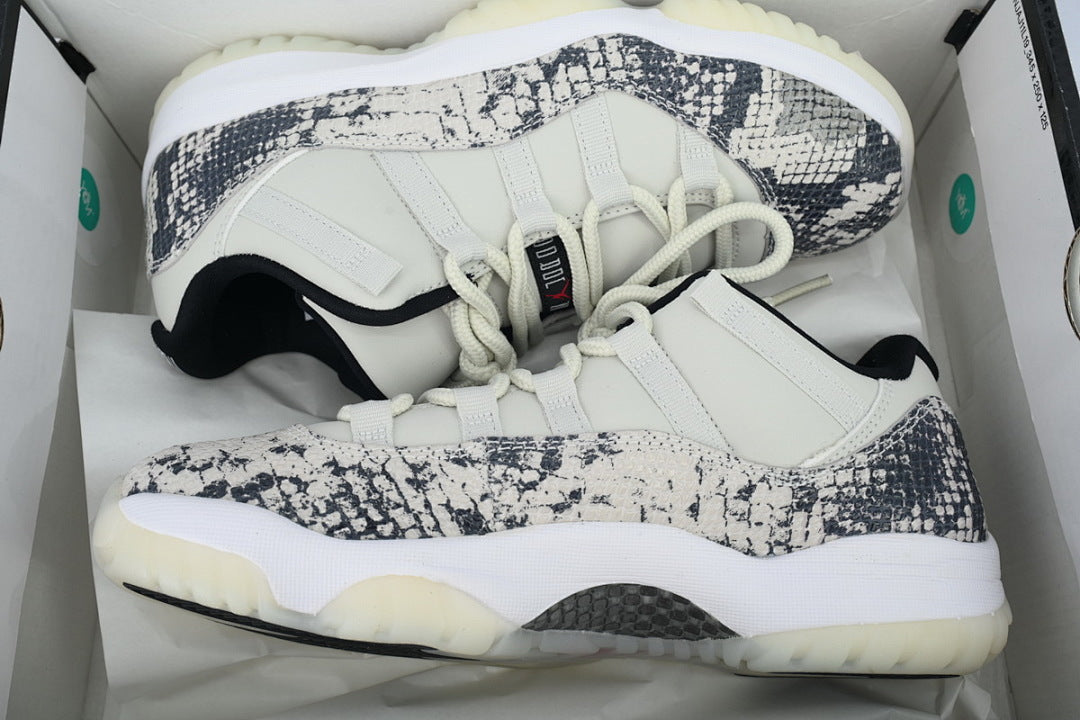 Air Jordan 11 Retro Low Light Bone Snakeskin Basketball Sneakers White