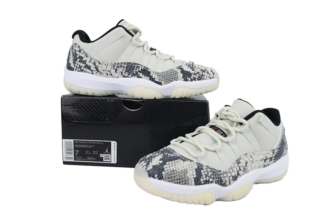 Air Jordan 11 Retro Low Light Bone Snakeskin Basketball Sneakers White