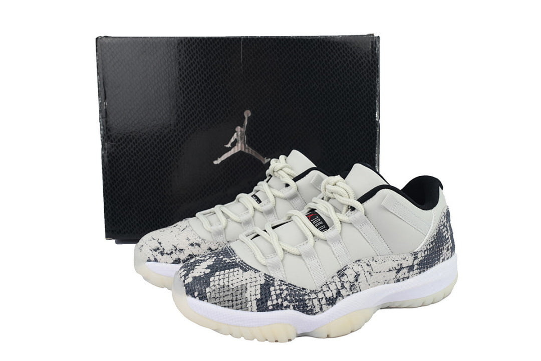 Air Jordan 11 Retro Low Light Bone Snakeskin Basketball Sneakers White