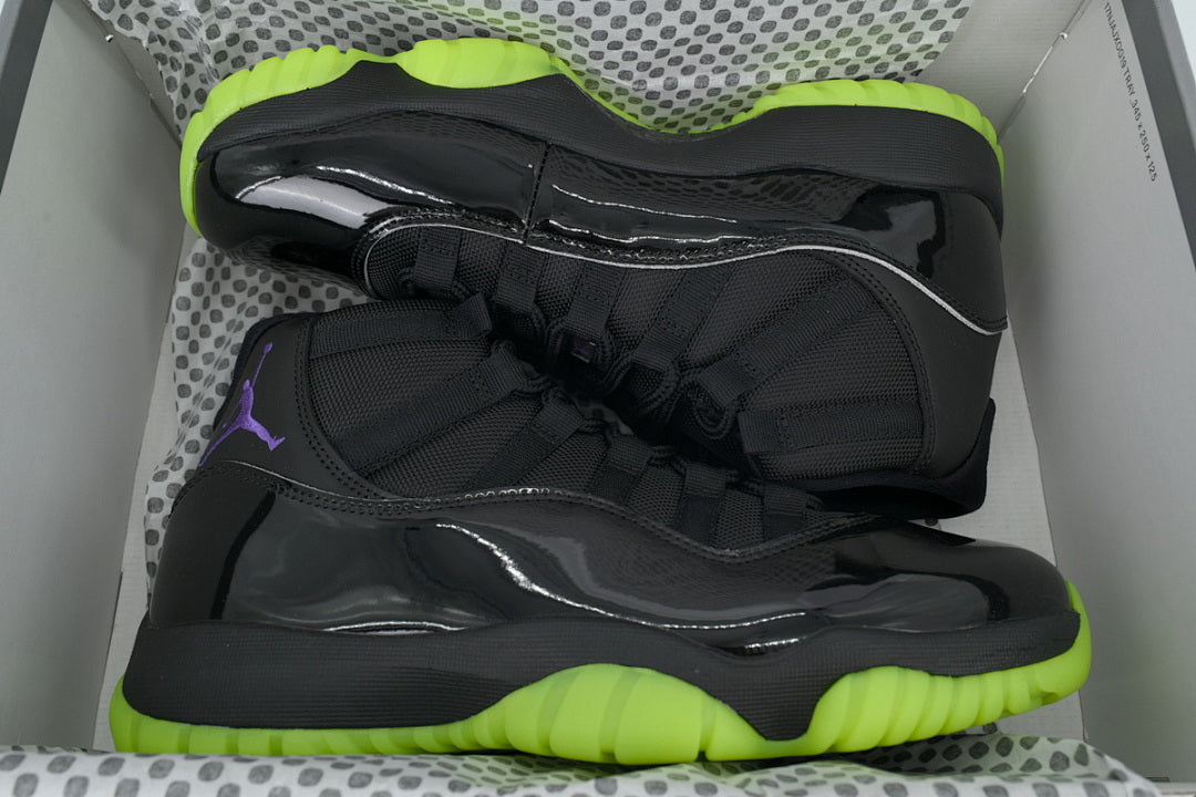 Air Jordan 11 Retro Basketball Shoes Black Fluorescent Green