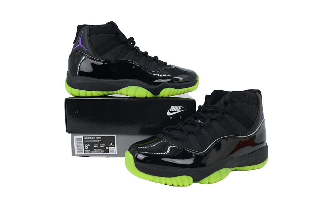 Air Jordan 11 Retro Basketball Shoes Black Fluorescent Green