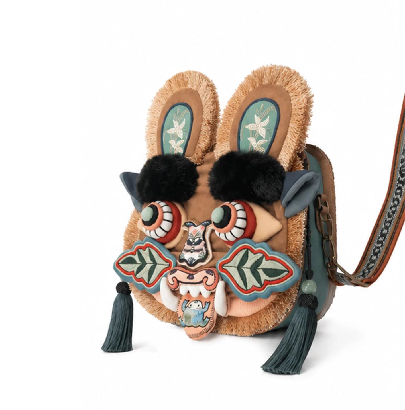 Intangible Cultural Heritage-Style Tiger Head Bag Plush Crossbody Handbag