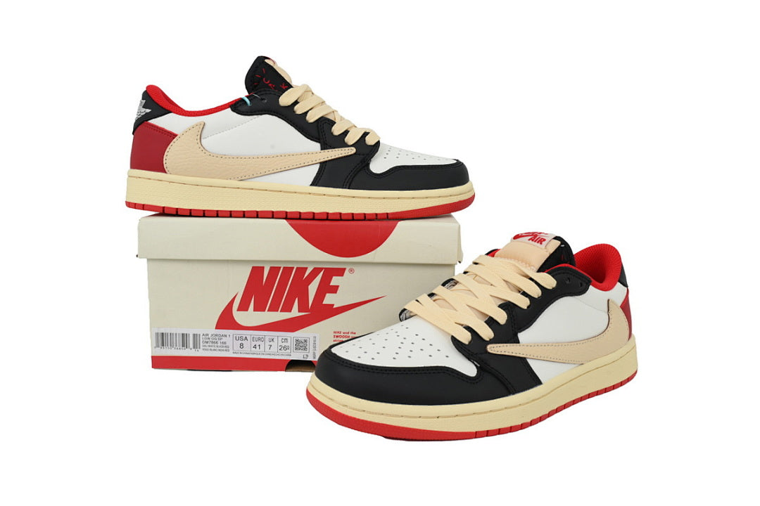 Travis Scott x Air Jordan 1 Black White Red Hook Sneakers