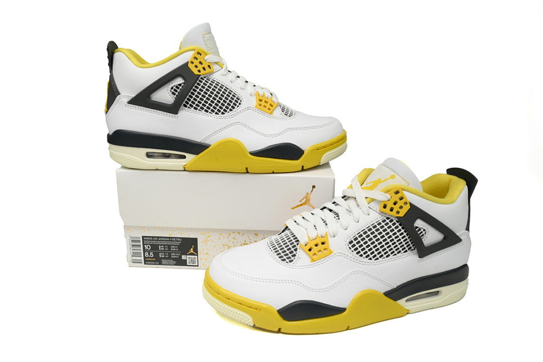 AIR JORDAN 4 Retro VIVID SULFUR Basketball Shoes White Yellow
