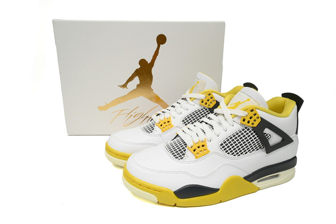 AIR JORDAN 4 Retro VIVID SULFUR Basketball Shoes White Yellow