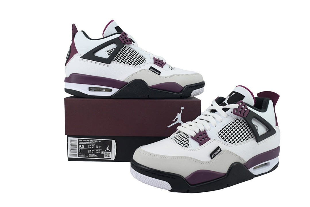 Air Jordan 4 Retro PSG Paris Basketball Shoes White Purple