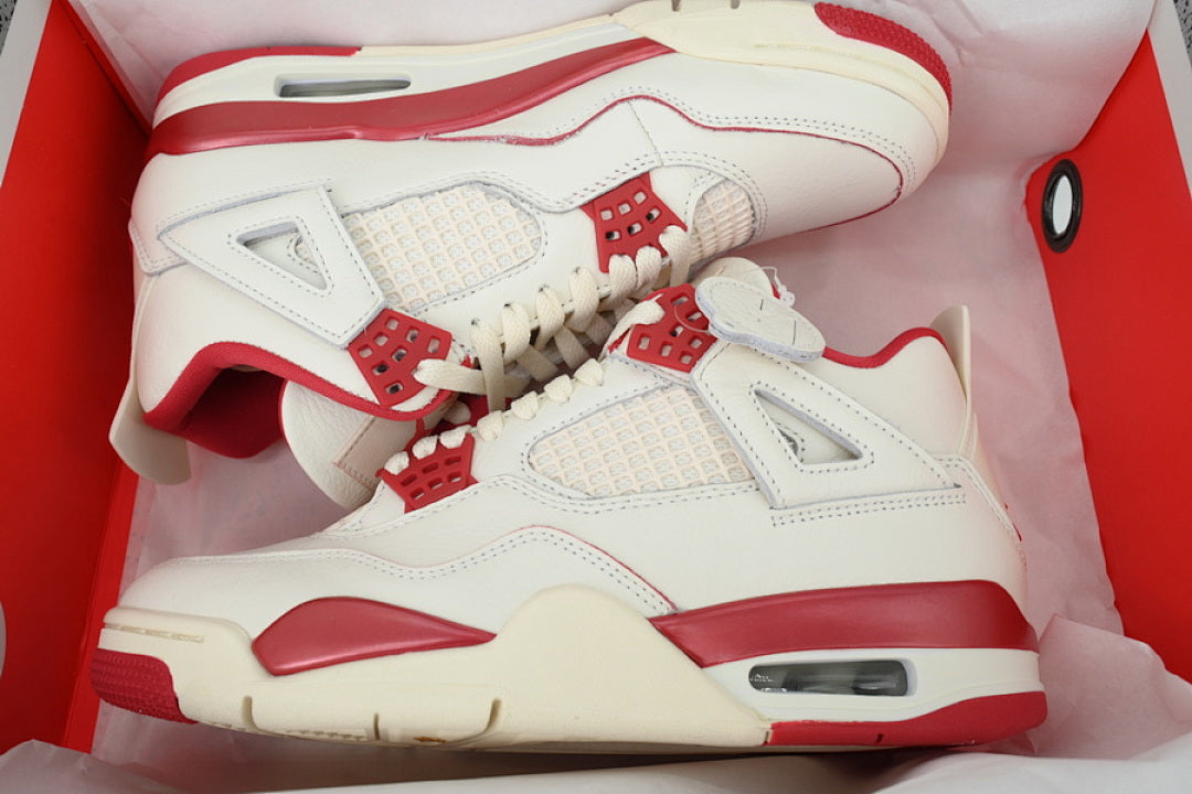 Air Jordan 4 Retro Valentine's Day Basketball Shoes Beige Red