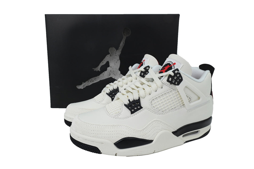 Air Jordan 4 Retro White Black And Red Basketball Shoes