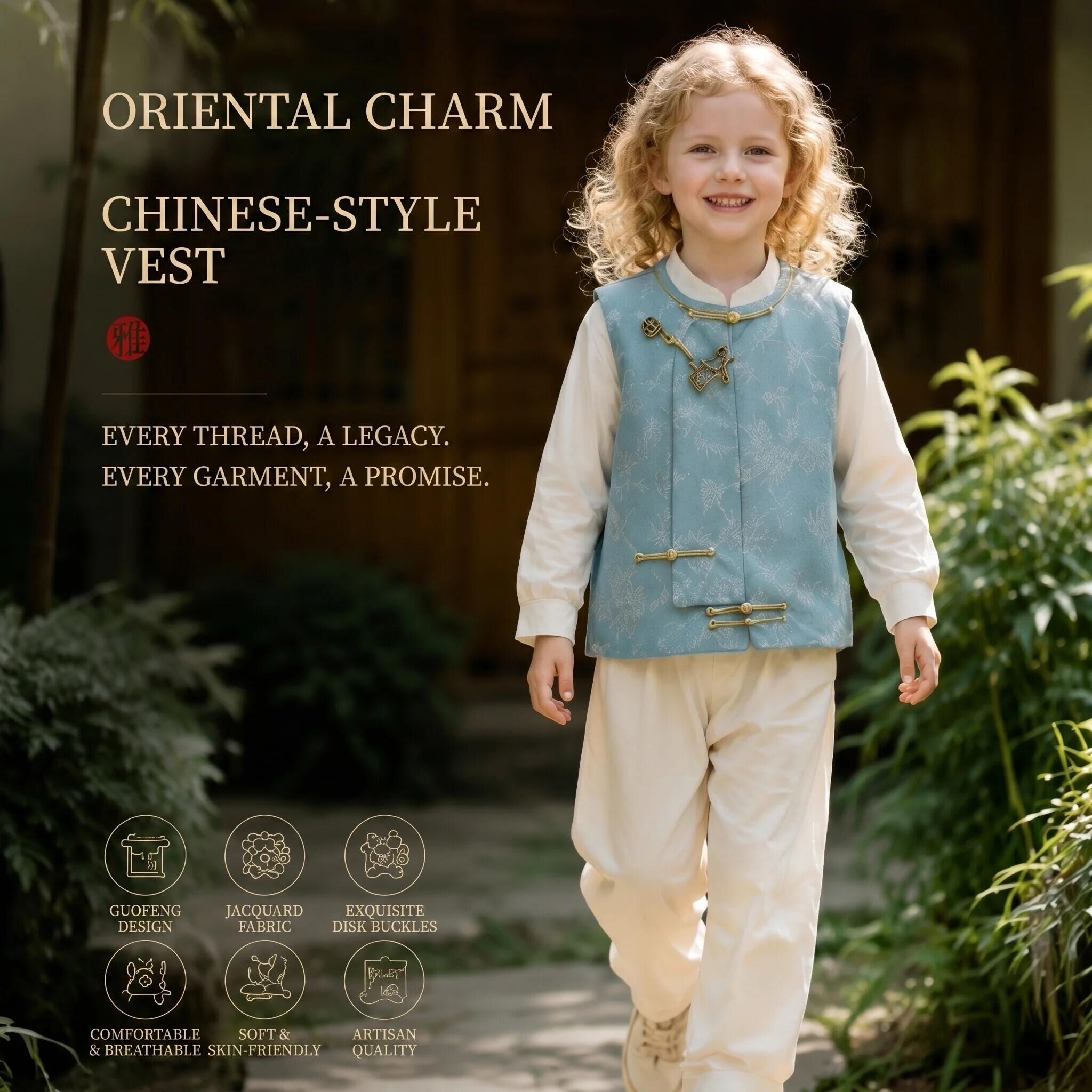 Bamboo Bird Sleeveless Vest Unisex Traditional Button Vest Top