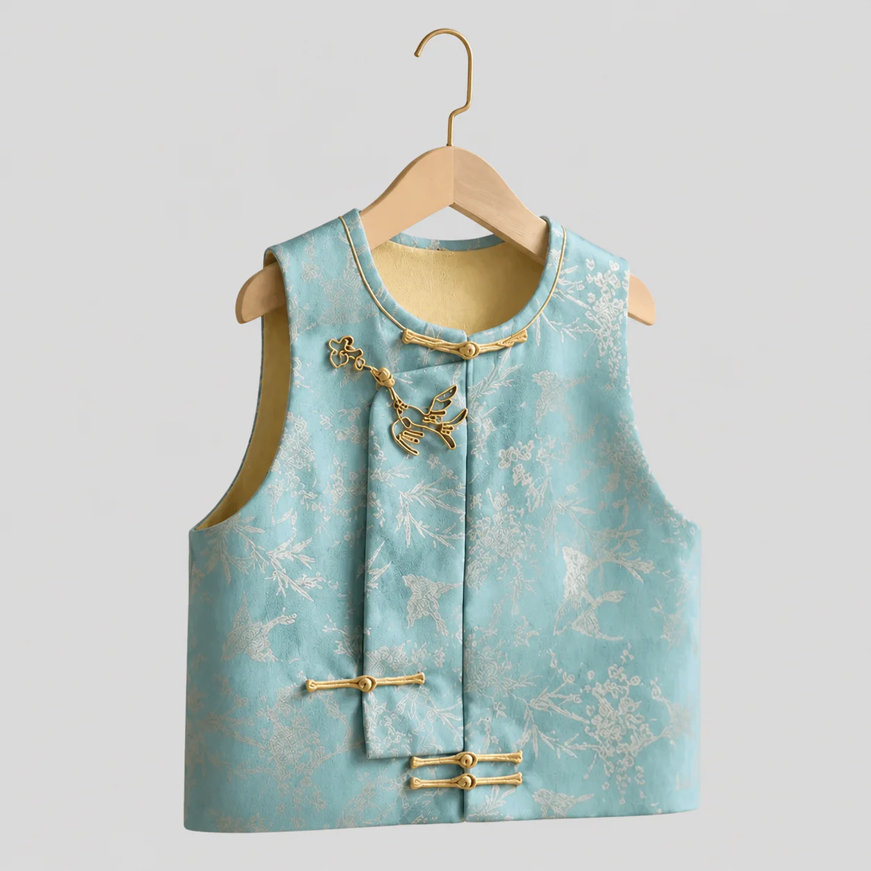 Bamboo Bird Sleeveless Vest Unisex Traditional Button Vest Top