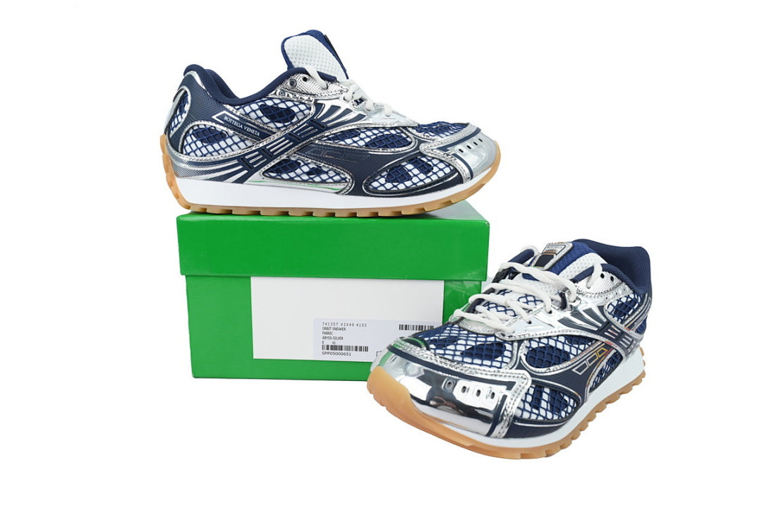 Bottega Veneta Orbit Low-Top Casual Running Shoes Blue Silver Size 36-47
