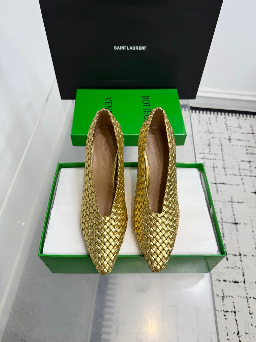 Bottega Veneta Sofia Woven Leather Pumps Women Gold Heels Size 36-41