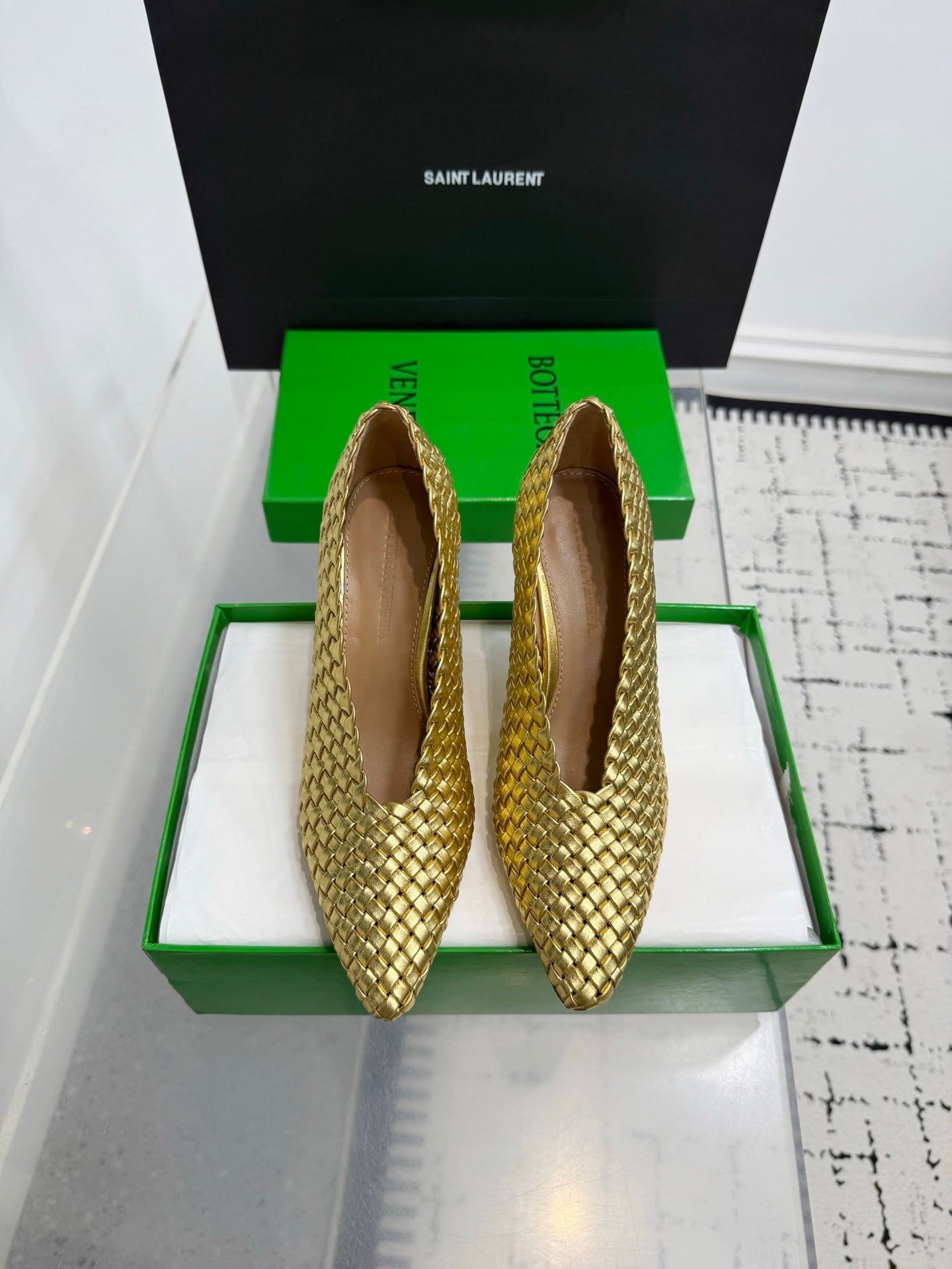 Bottega Veneta Sofia Woven Leather Pumps Women Gold Heels Size 36-41
