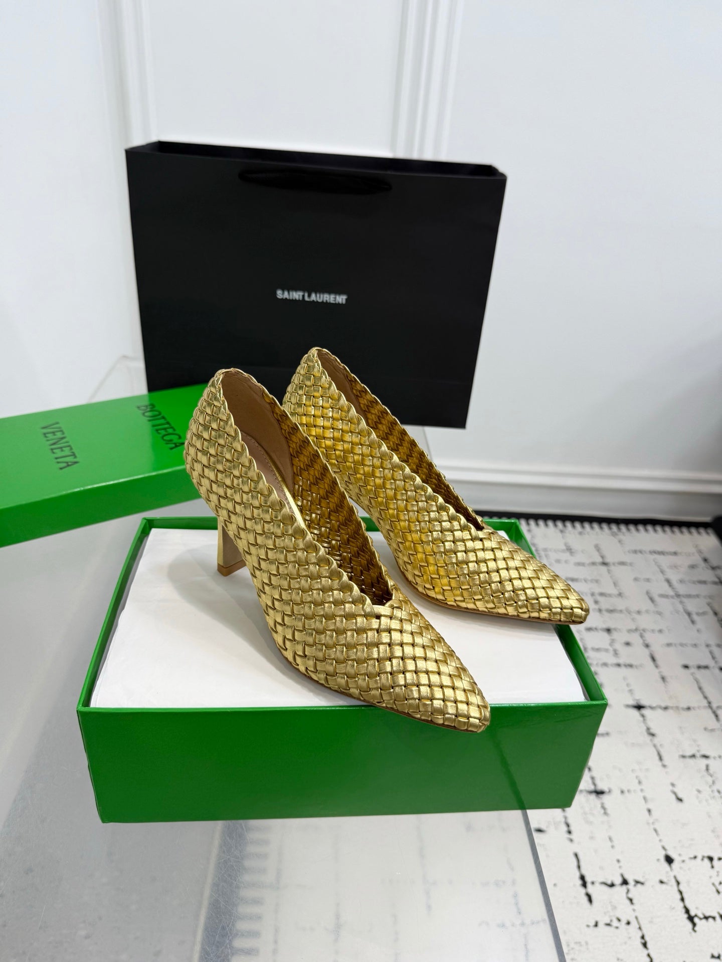 Bottega Veneta Sofia Woven Leather Pumps Women Gold Heels Size 36-41