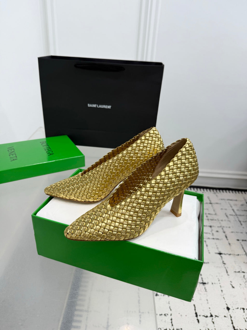 Bottega Veneta Sofia Woven Leather Pumps Women Gold Heels Size 36-41