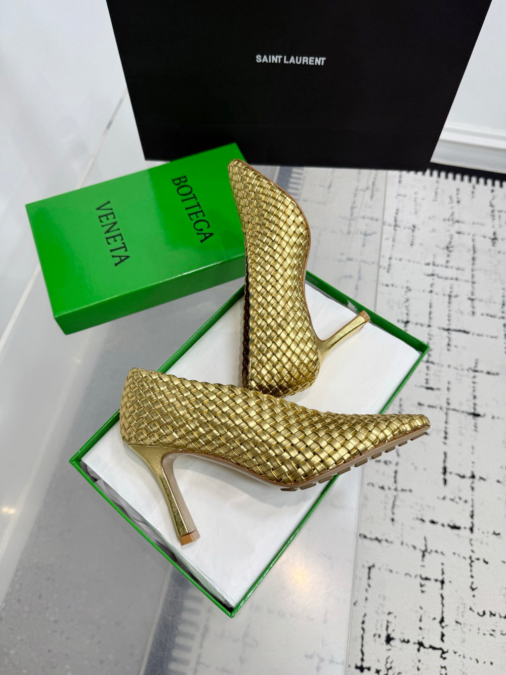 Bottega Veneta Sofia Woven Leather Pumps Women Gold Heels Size 36-41