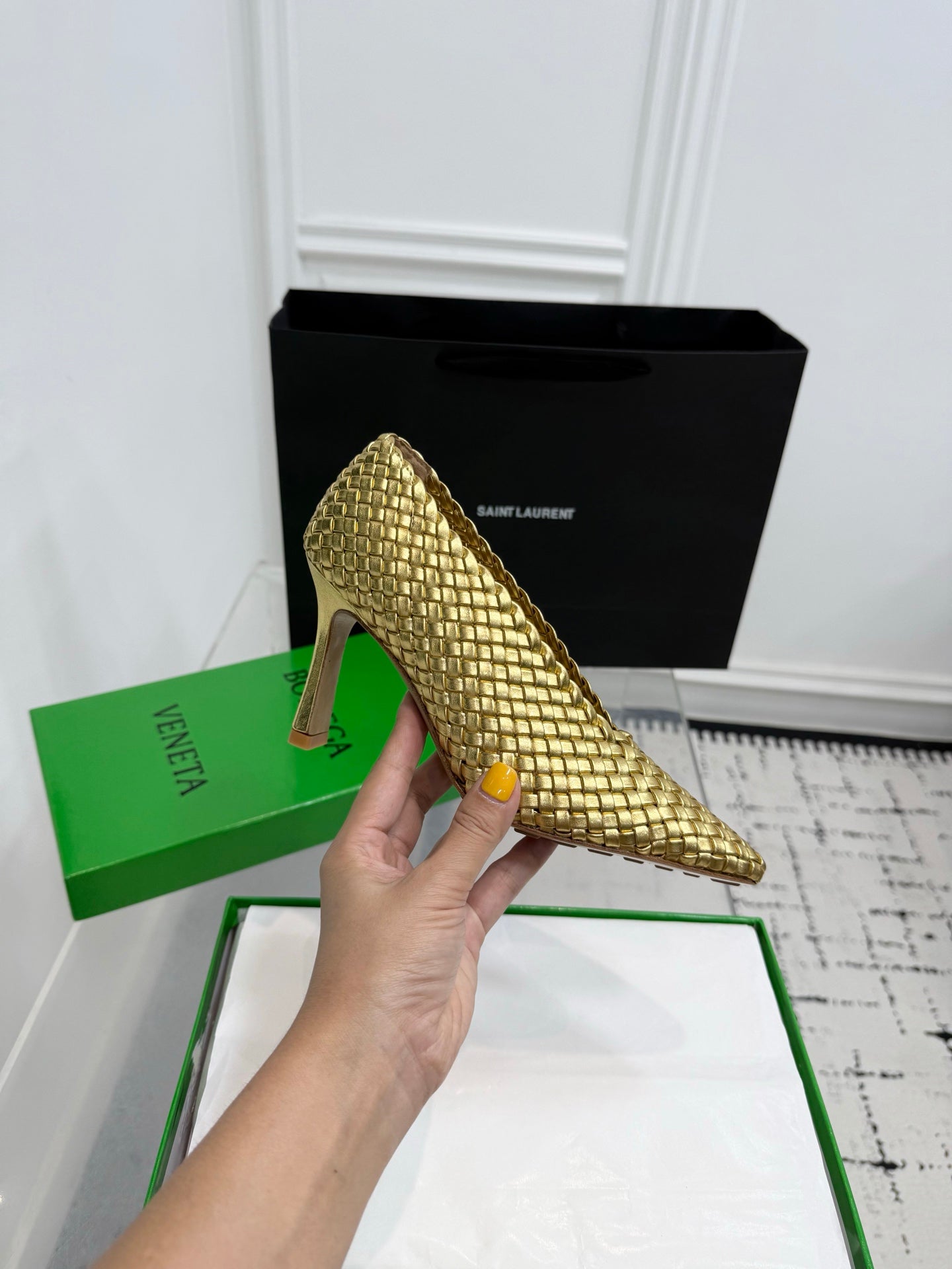 Bottega Veneta Sofia Woven Leather Pumps Women Gold Heels Size 36-41