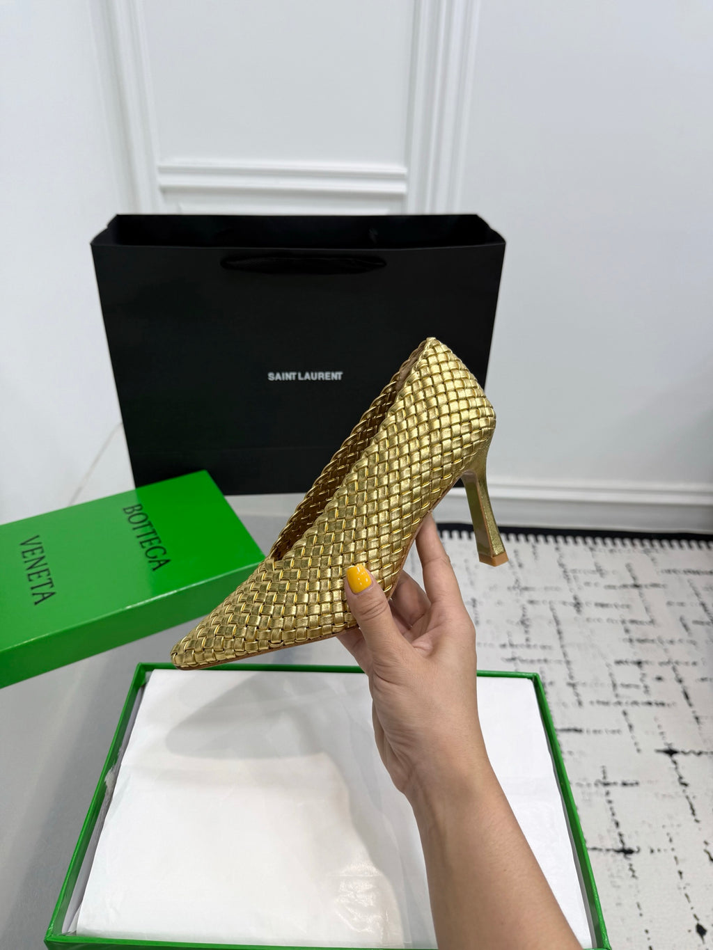 Bottega Veneta Sofia Woven Leather Pumps Women Gold Heels Size 36-41