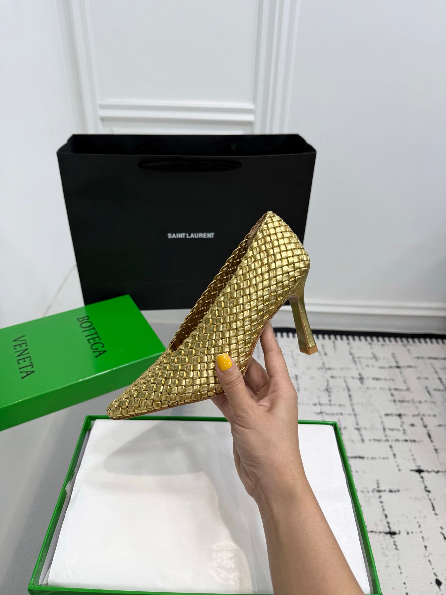 Bottega Veneta Sofia Woven Leather Pumps Women Gold Heels Size 36-41