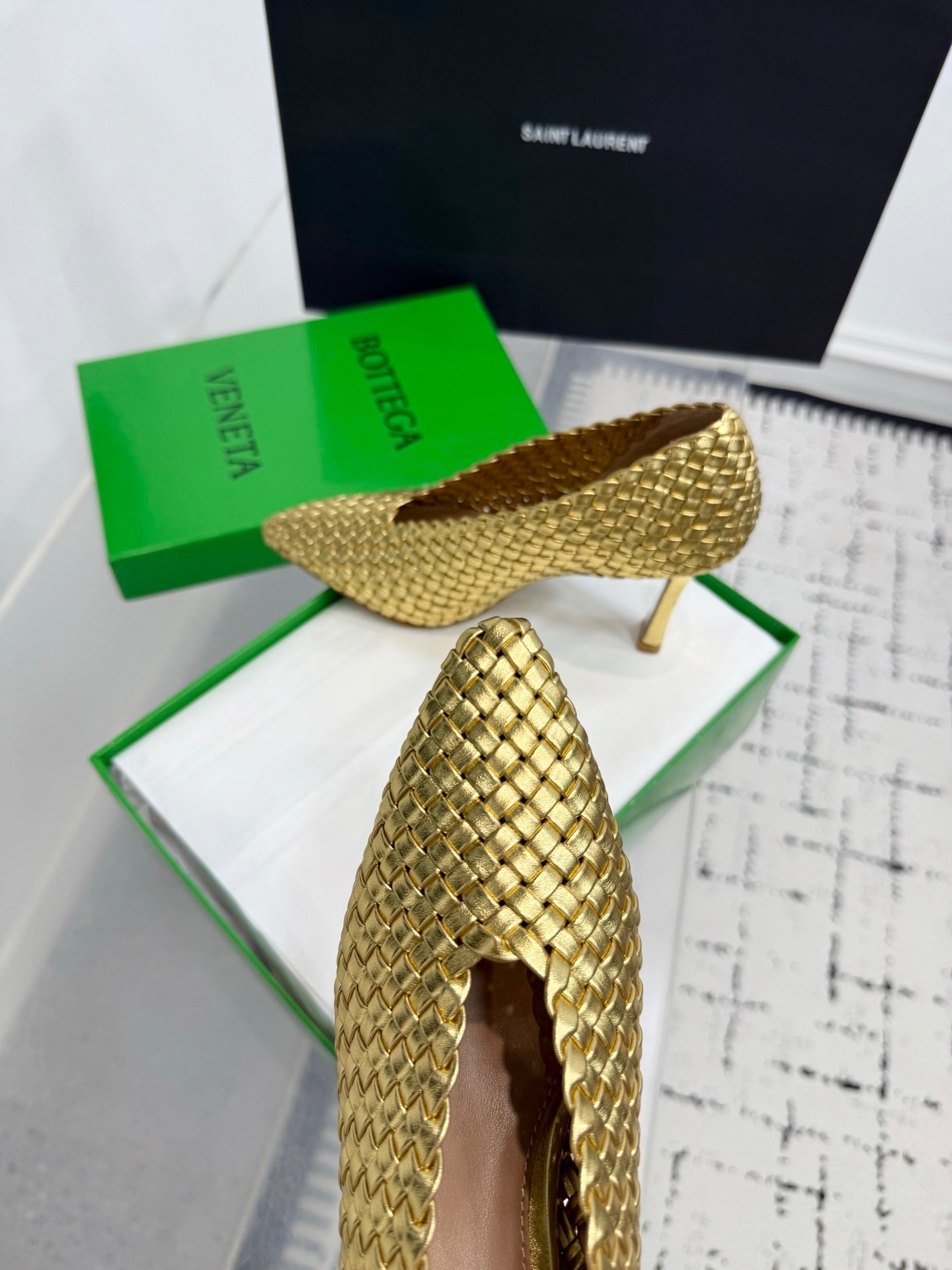 Bottega Veneta Sofia Woven Leather Pumps Women Gold Heels Size 36-41