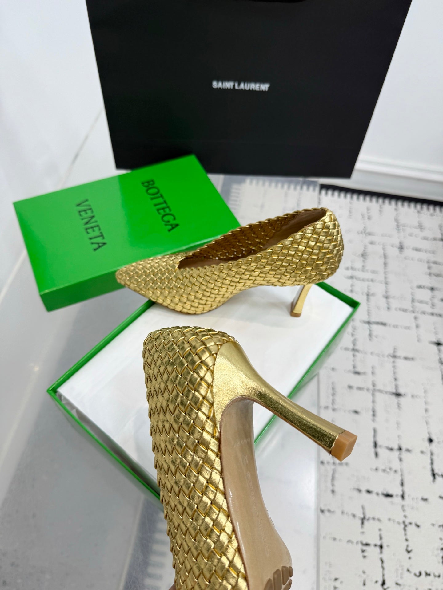 Bottega Veneta Sofia Woven Leather Pumps Women Gold Heels Size 36-41