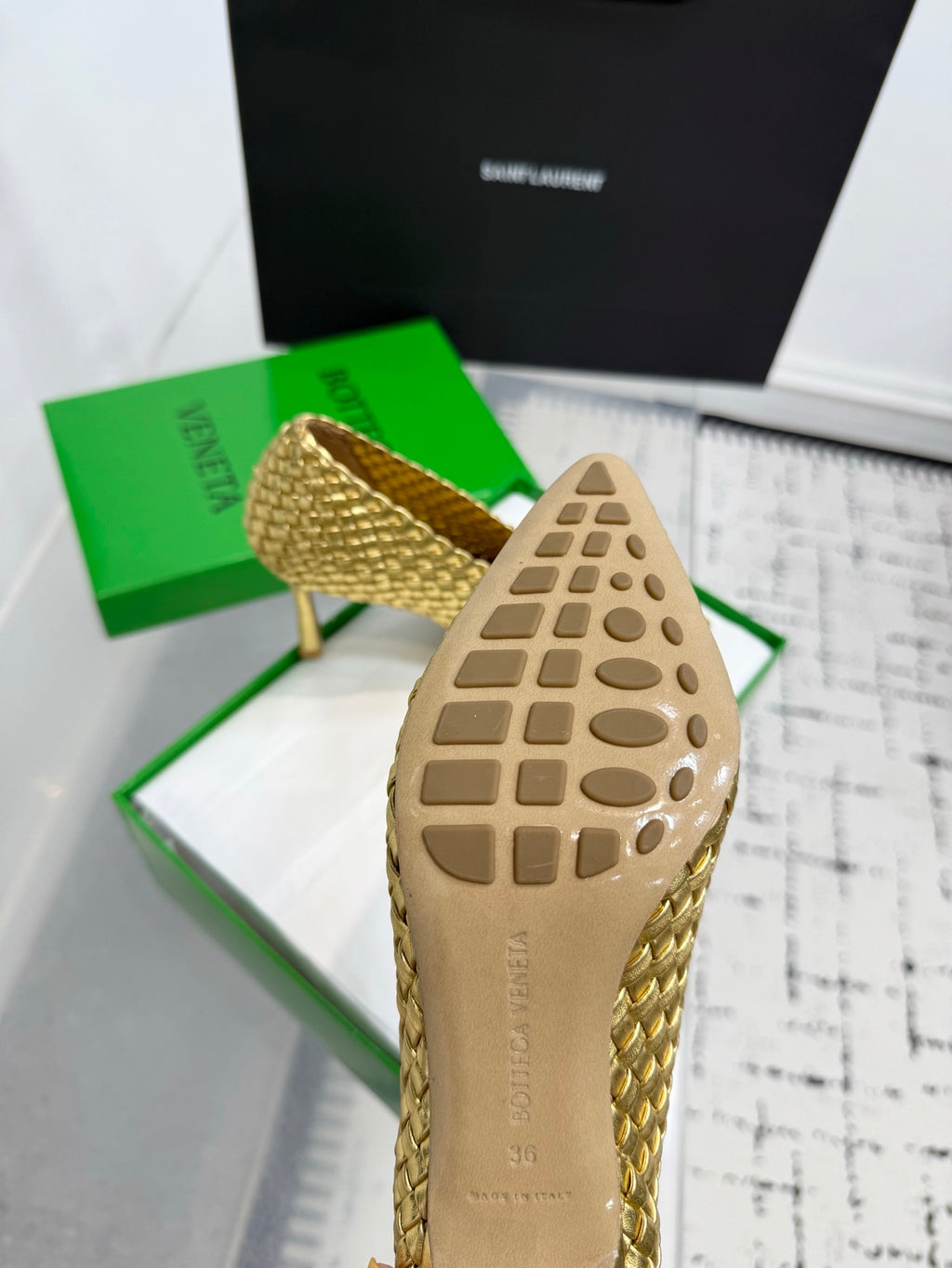 Bottega Veneta Sofia Woven Leather Pumps Women Gold Heels Size 36-41