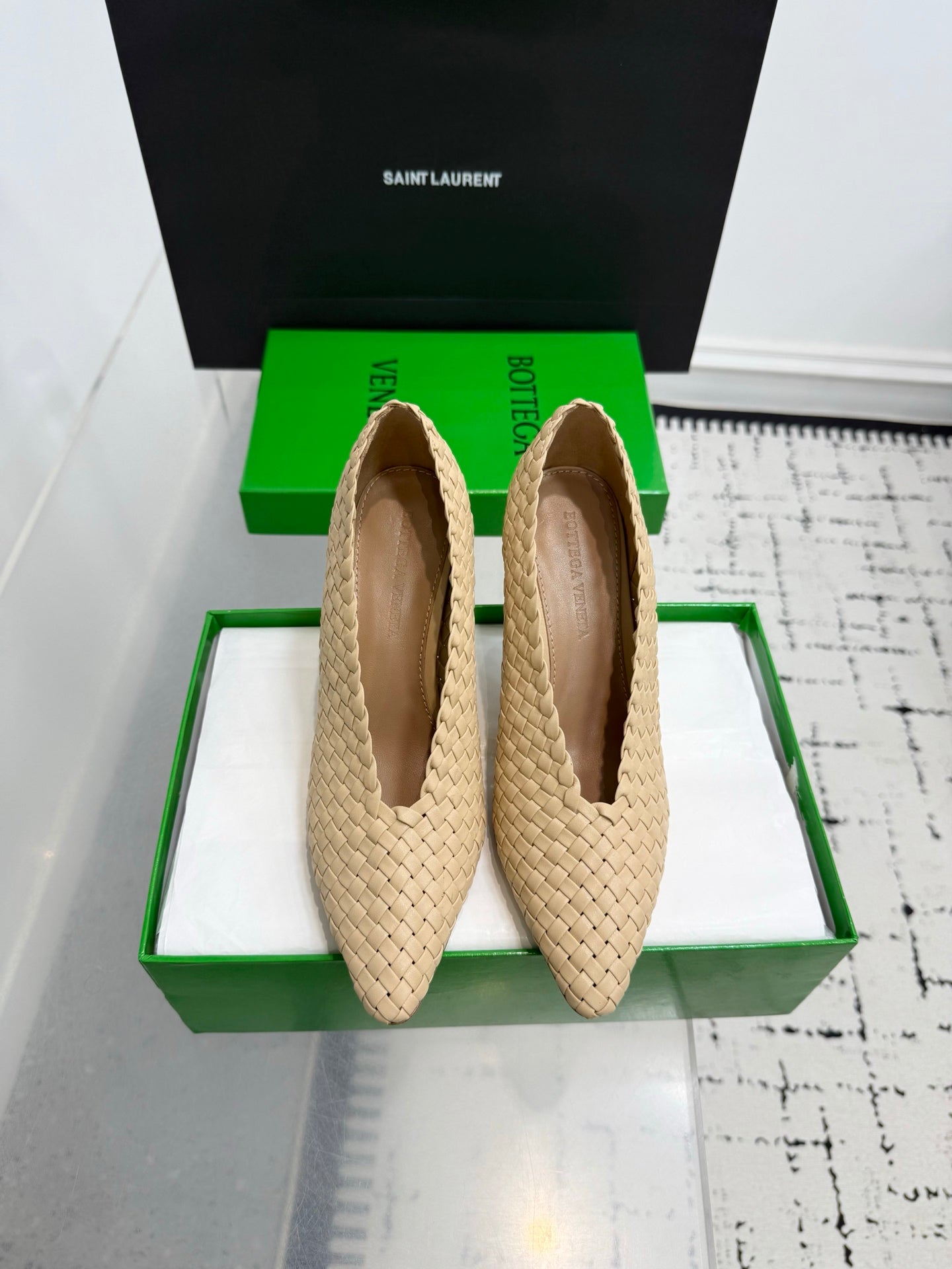 Bottega Veneta Sofia Woven Leather Pumps Women Nude Heels Size 36-41