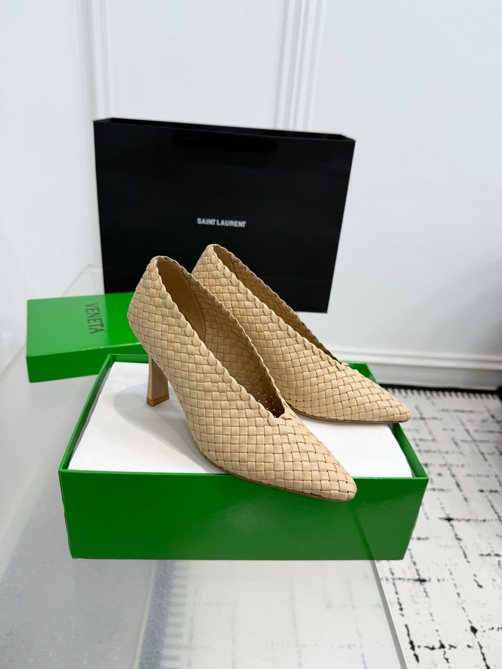 Bottega Veneta Sofia Woven Leather Pumps Women Nude Heels Size 36-41