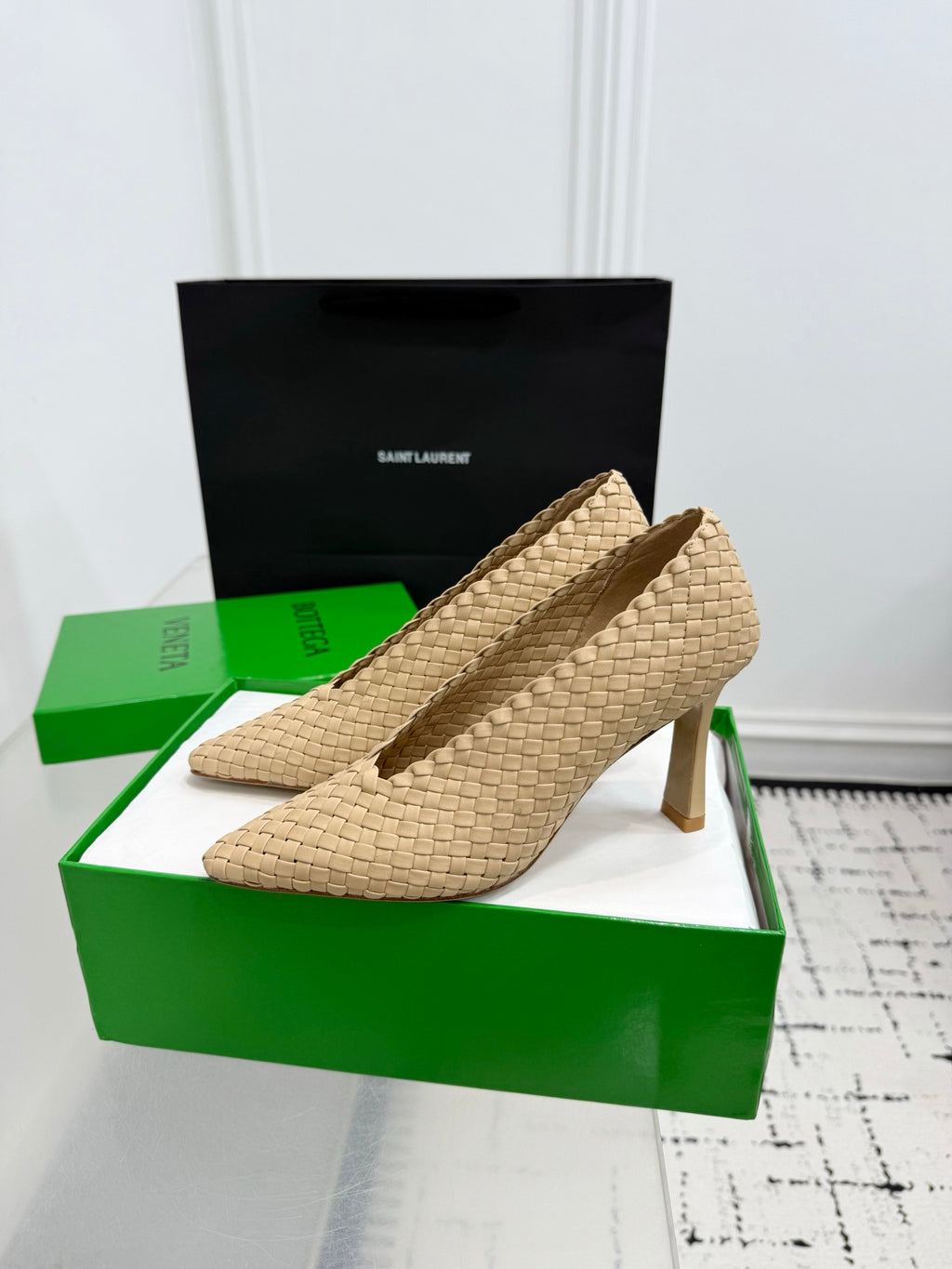 Bottega Veneta Sofia Woven Leather Pumps Women Nude Heels Size 36-41