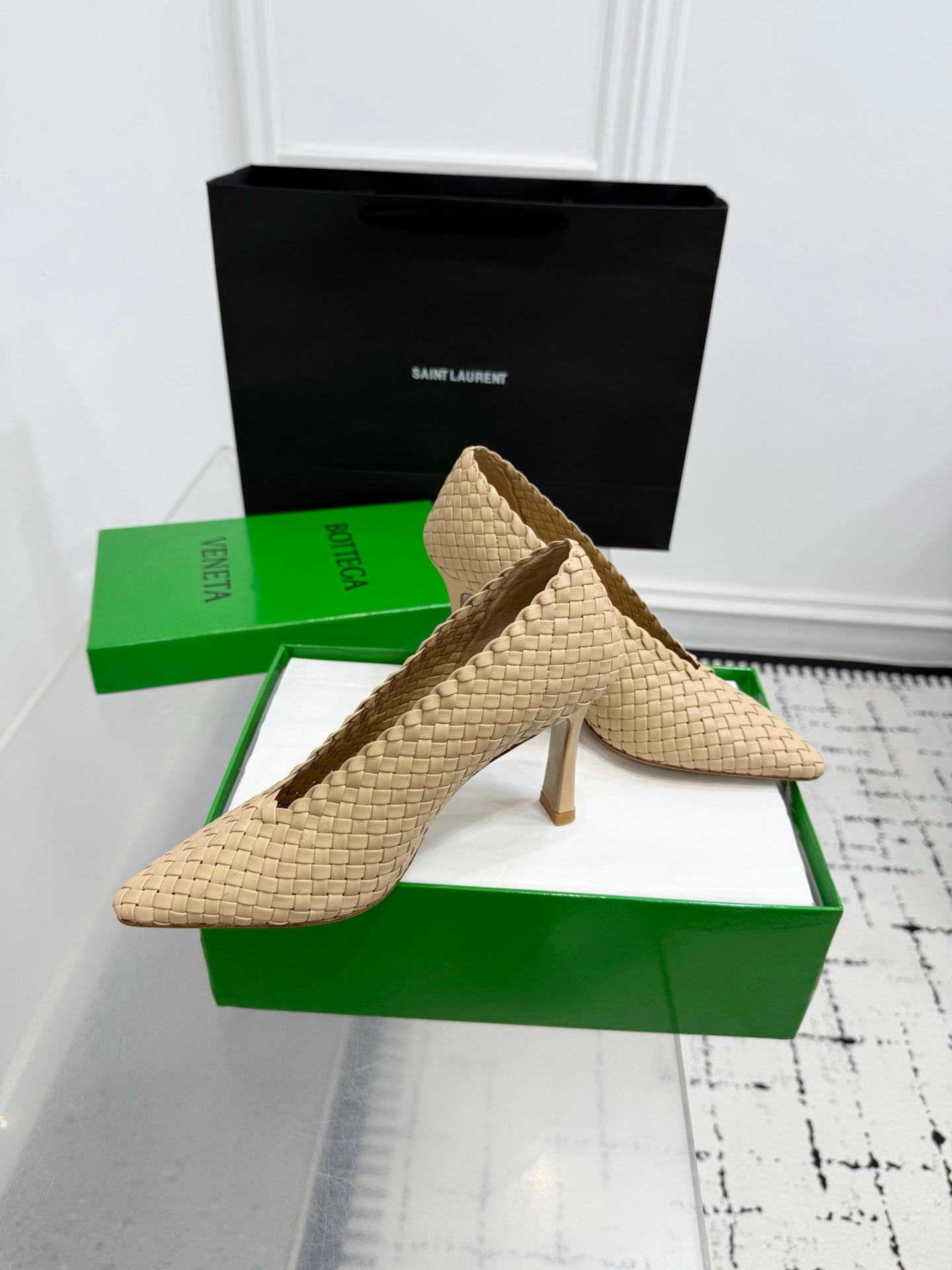 Bottega Veneta Sofia Woven Leather Pumps Women Nude Heels Size 36-41