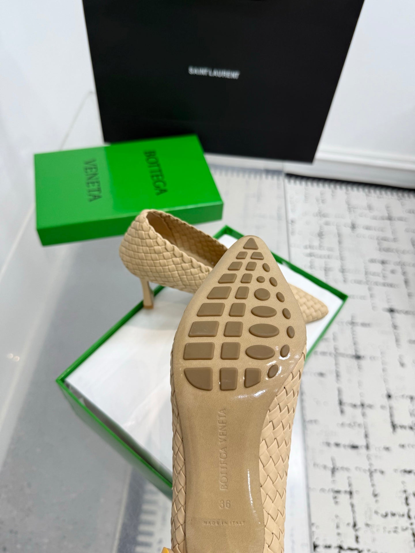 Bottega Veneta Sofia Woven Leather Pumps Women Nude Heels Size 36-41