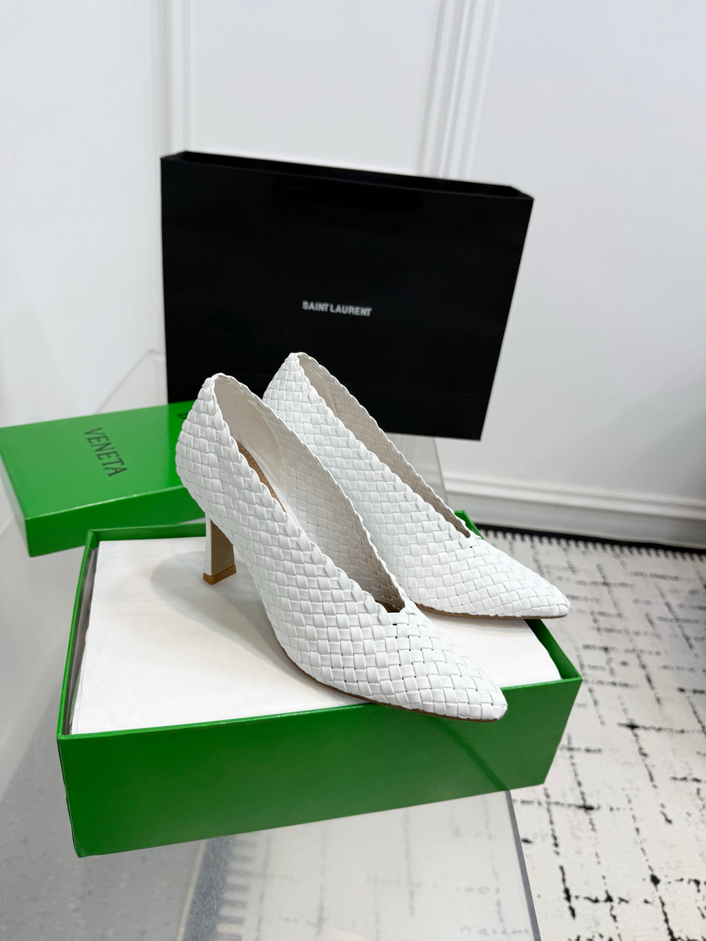 Bottega Veneta Sofia Woven Leather Pumps Women White Heels Size 36-41