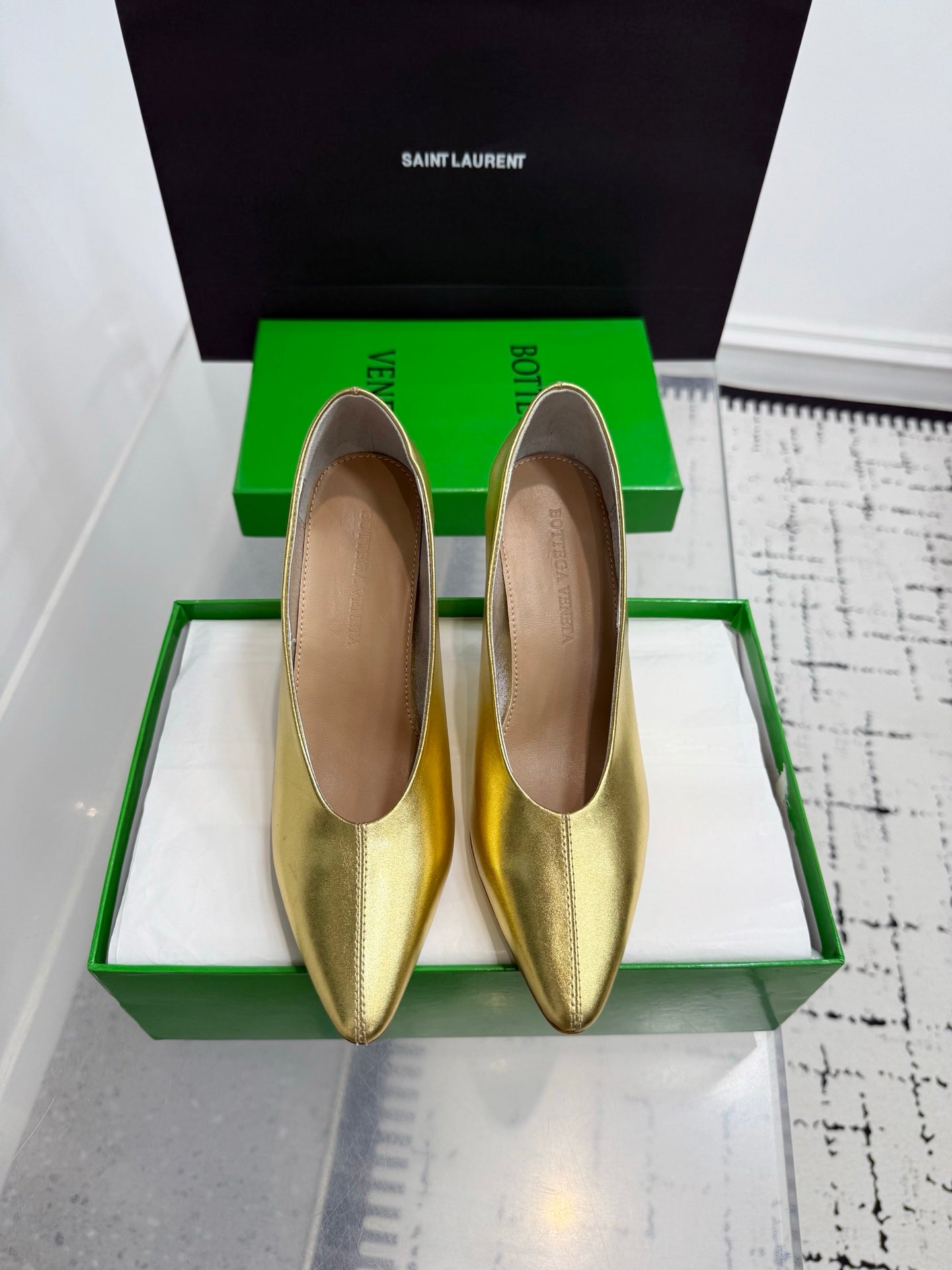 Bottega Veneta Leather Pumps Women Heels Gold Size 36-41