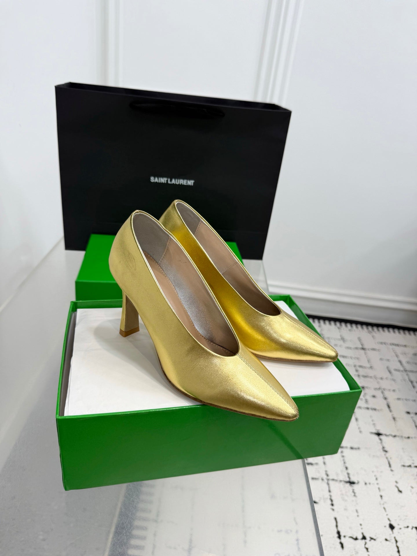 Bottega Veneta Leather Pumps Women Heels Gold Size 36-41