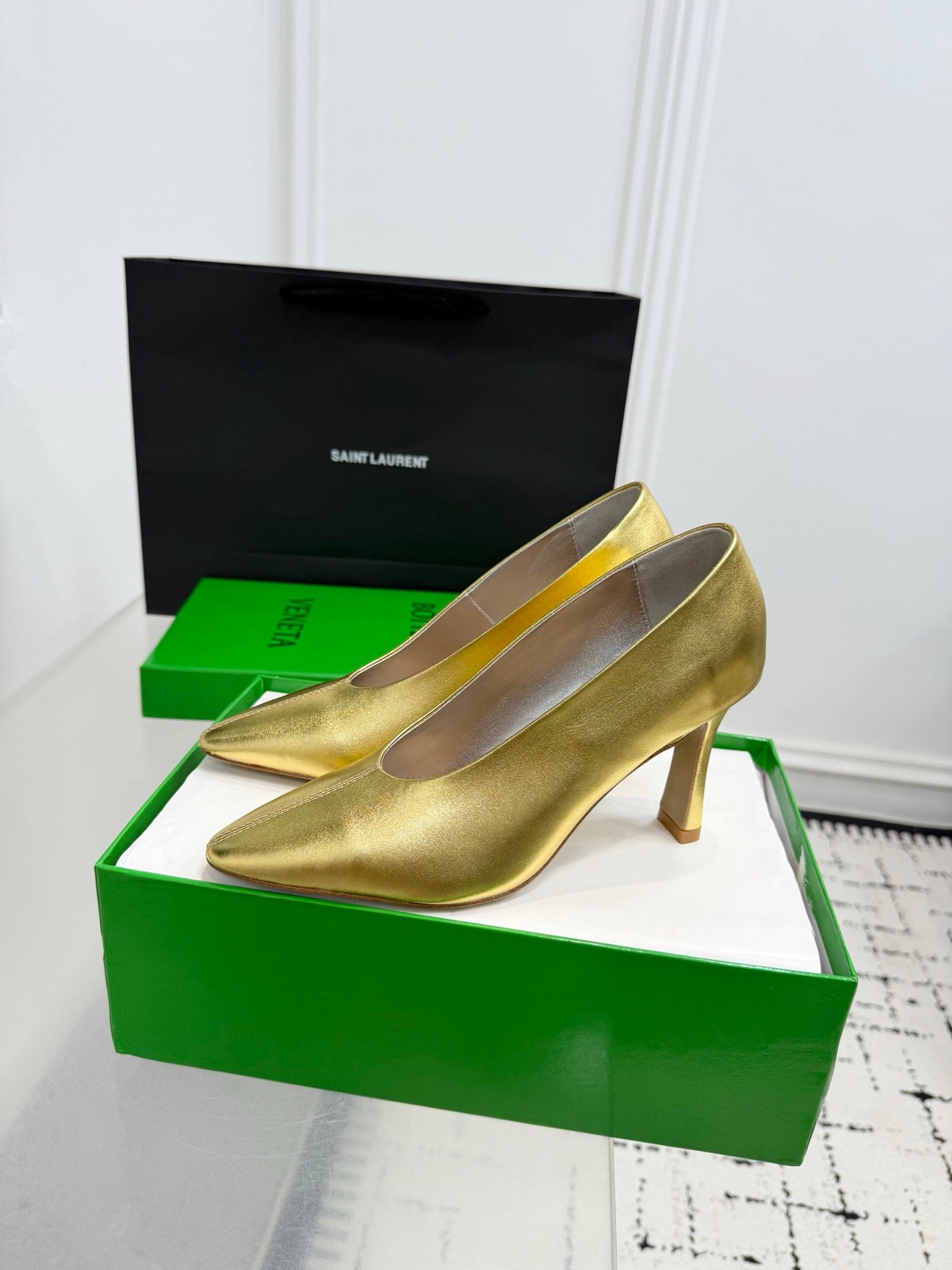 Bottega Veneta Leather Pumps Women Heels Gold Size 36-41