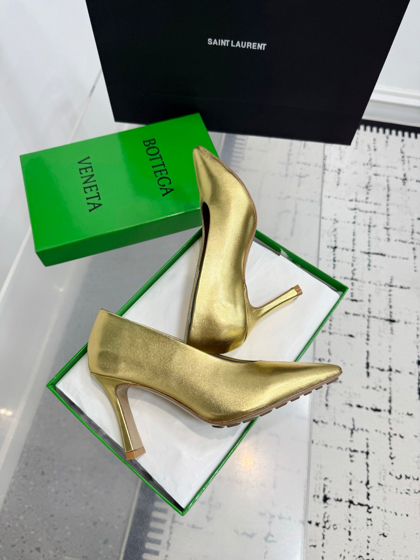 Bottega Veneta Leather Pumps Women Heels Gold Size 36-41