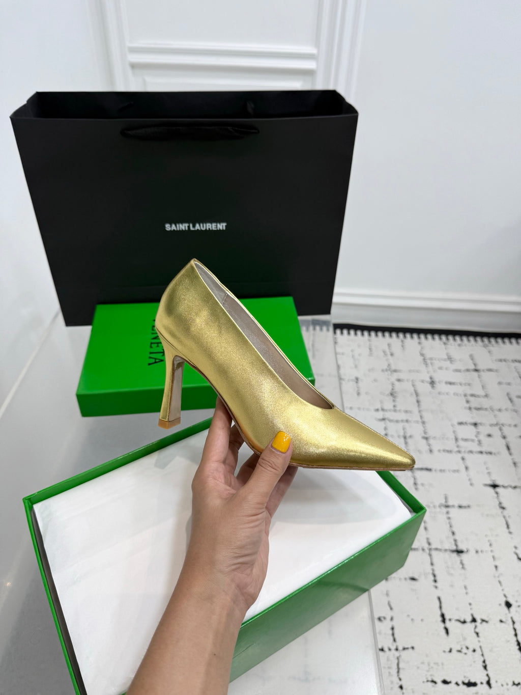 Bottega Veneta Leather Pumps Women Heels Gold Size 36-41