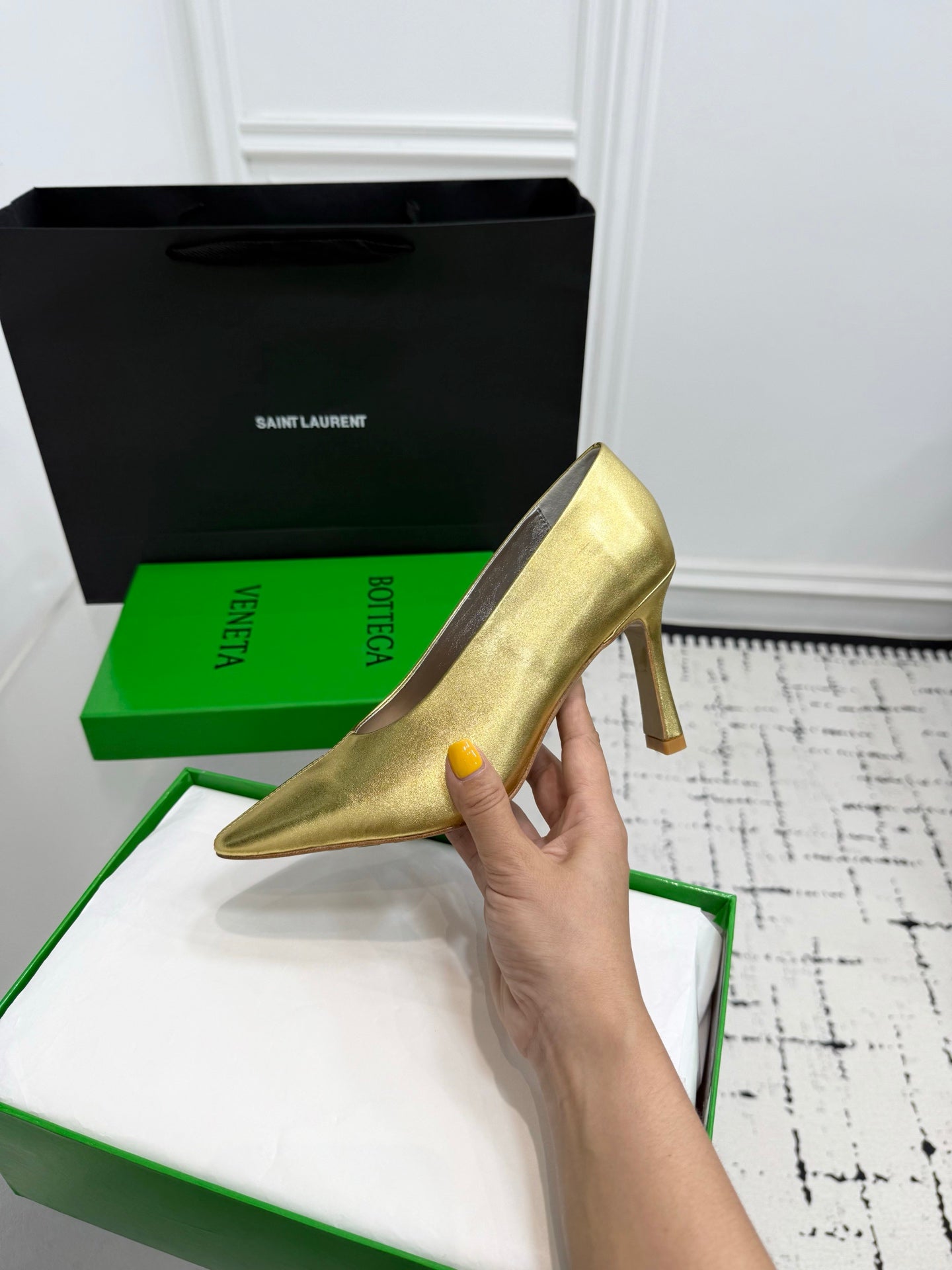 Bottega Veneta Leather Pumps Women Heels Gold Size 36-41