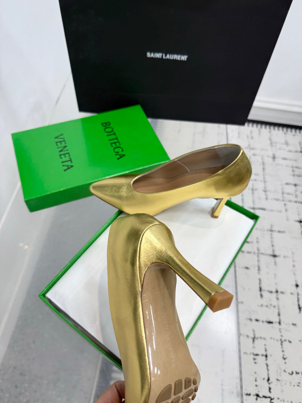 Bottega Veneta Leather Pumps Women Heels Gold Size 36-41