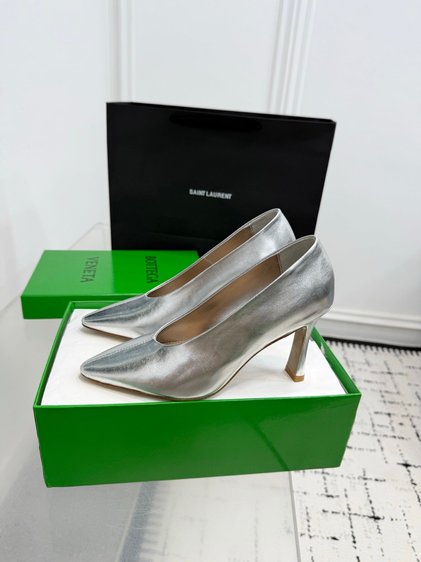 Bottega Veneta Leather Pumps Women Heels Silver Size 36-41