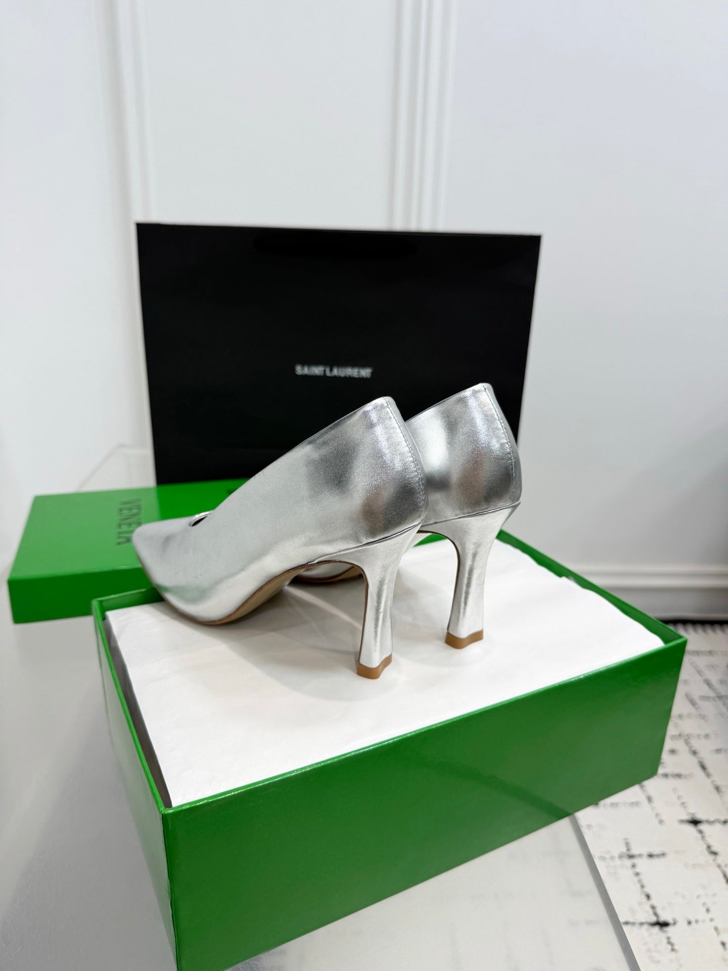 Bottega Veneta Leather Pumps Women Heels Silver Size 36-41