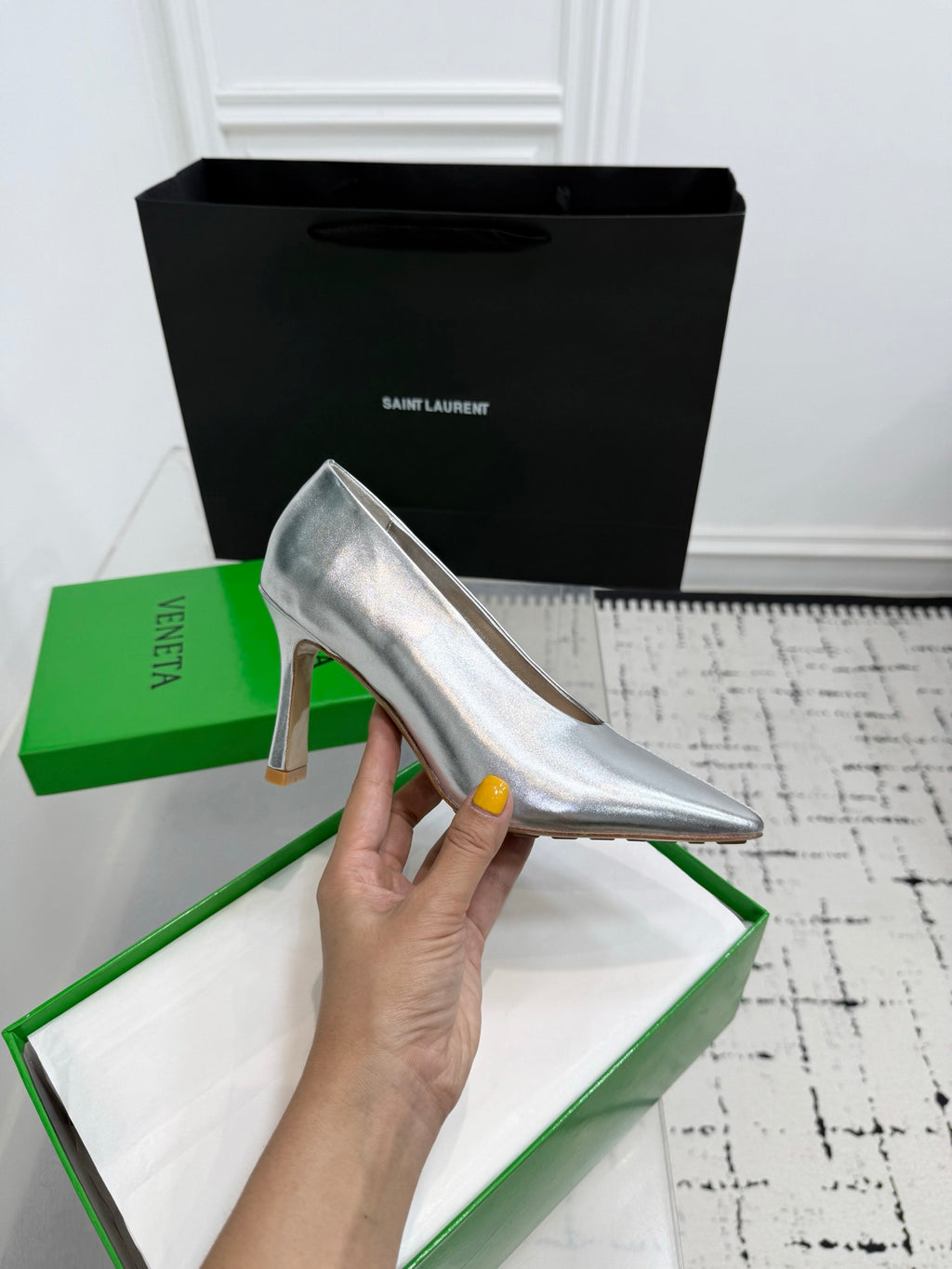 Bottega Veneta Leather Pumps Women Heels Silver Size 36-41