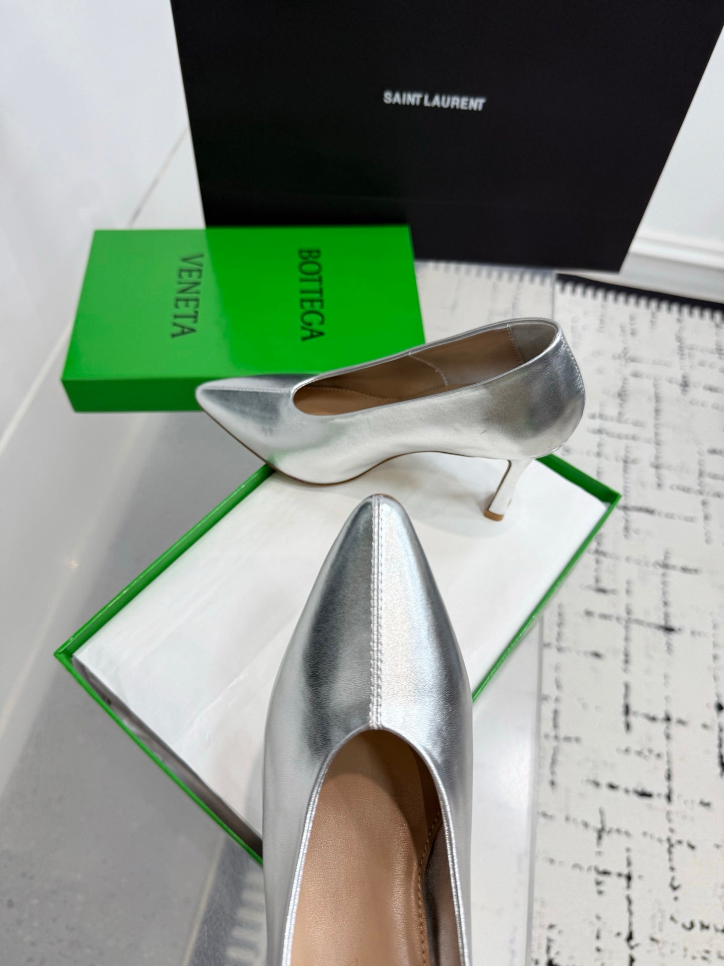 Bottega Veneta Leather Pumps Women Heels Silver Size 36-41