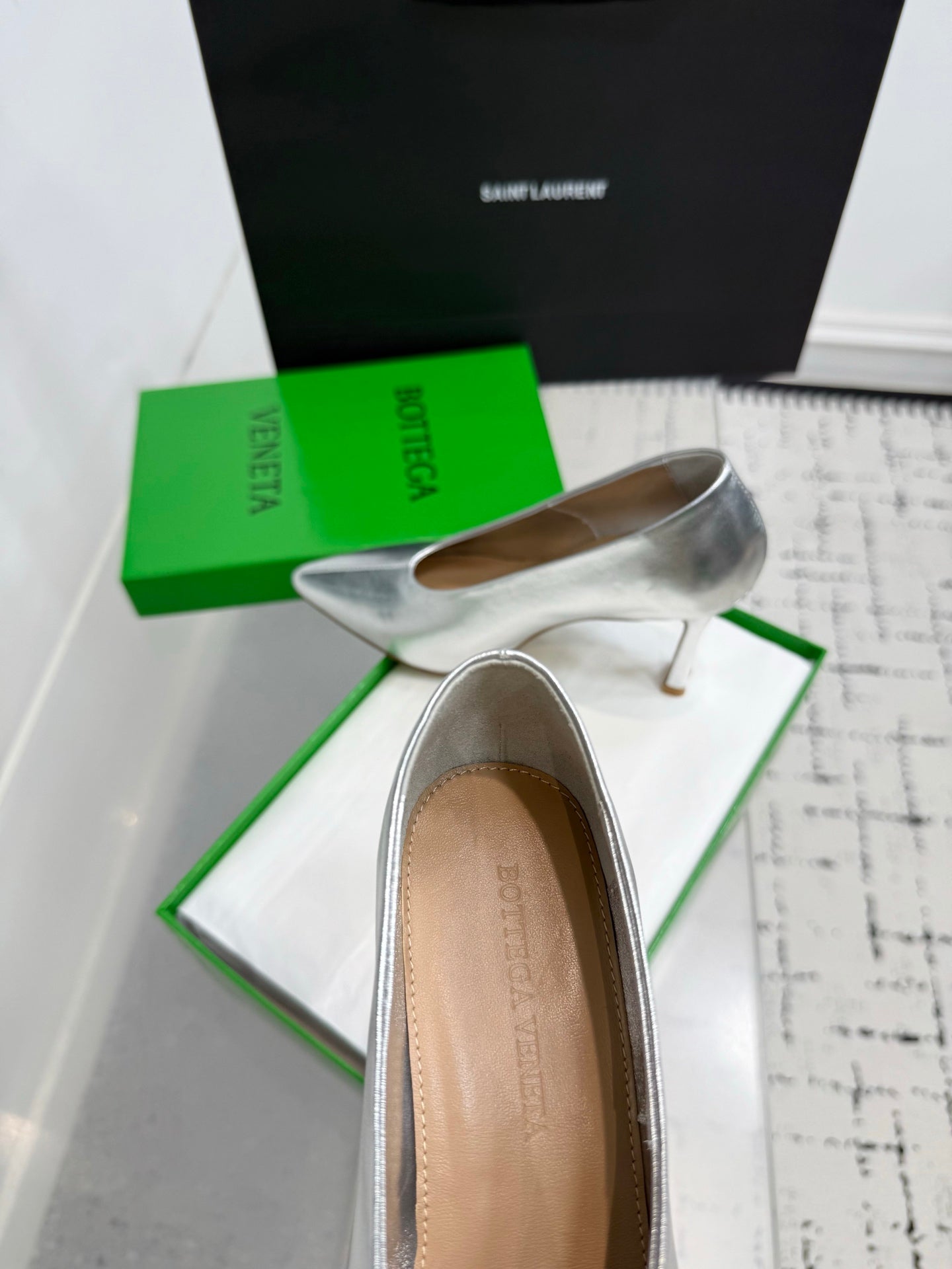 Bottega Veneta Leather Pumps Women Heels Silver Size 36-41