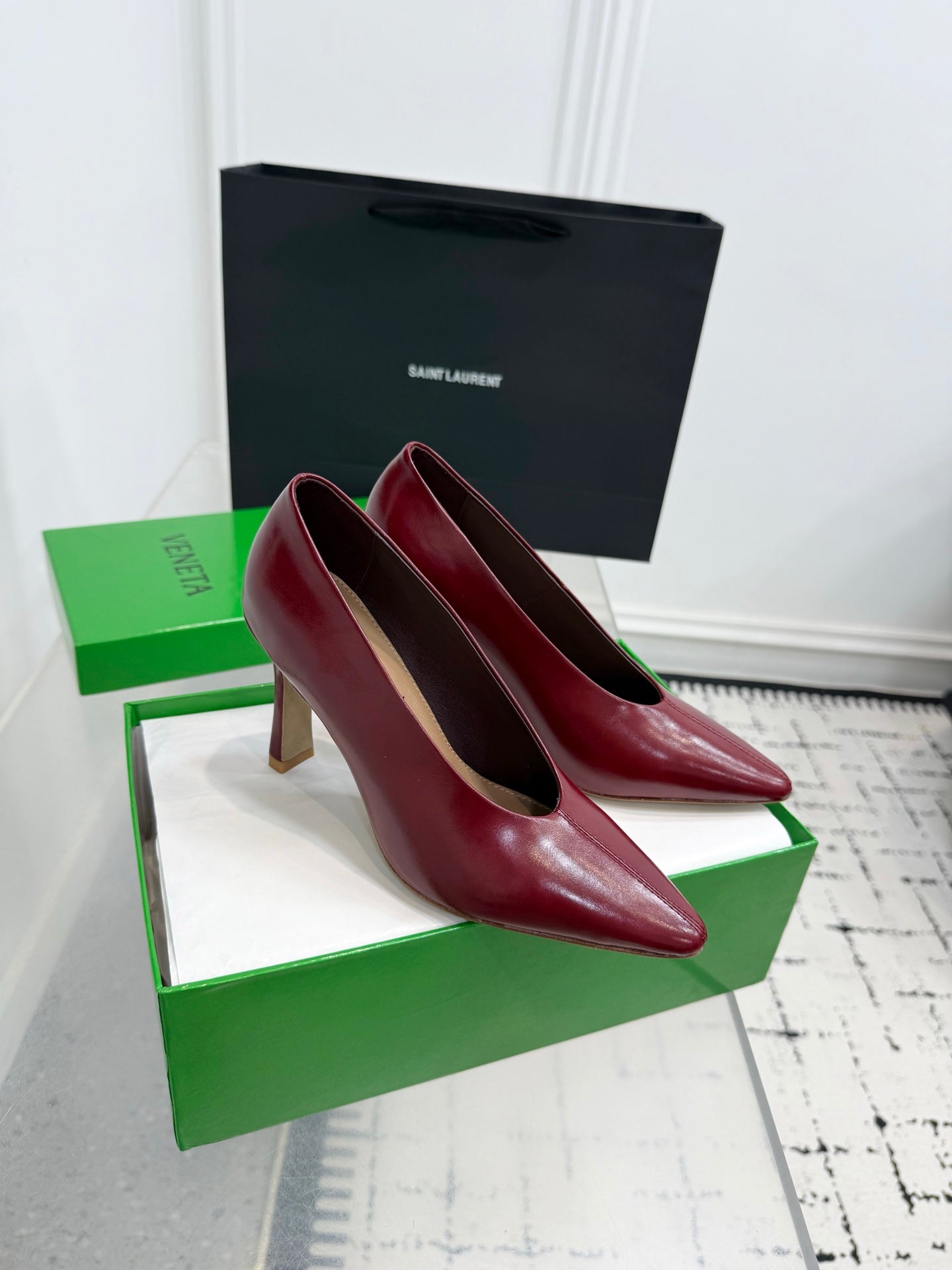 Bottega Veneta Leather Pumps Women Heels Dark Red Size 36-41