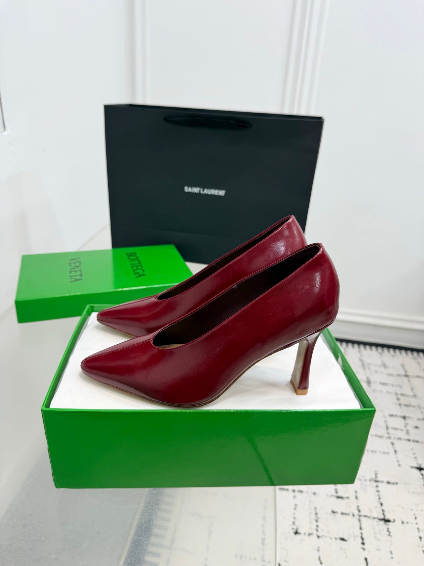 Bottega Veneta Leather Pumps Women Heels Dark Red Size 36-41
