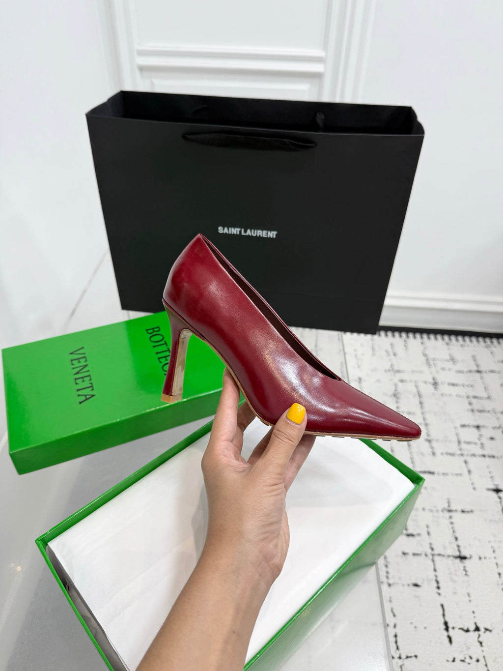 Bottega Veneta Leather Pumps Women Heels Dark Red Size 36-41