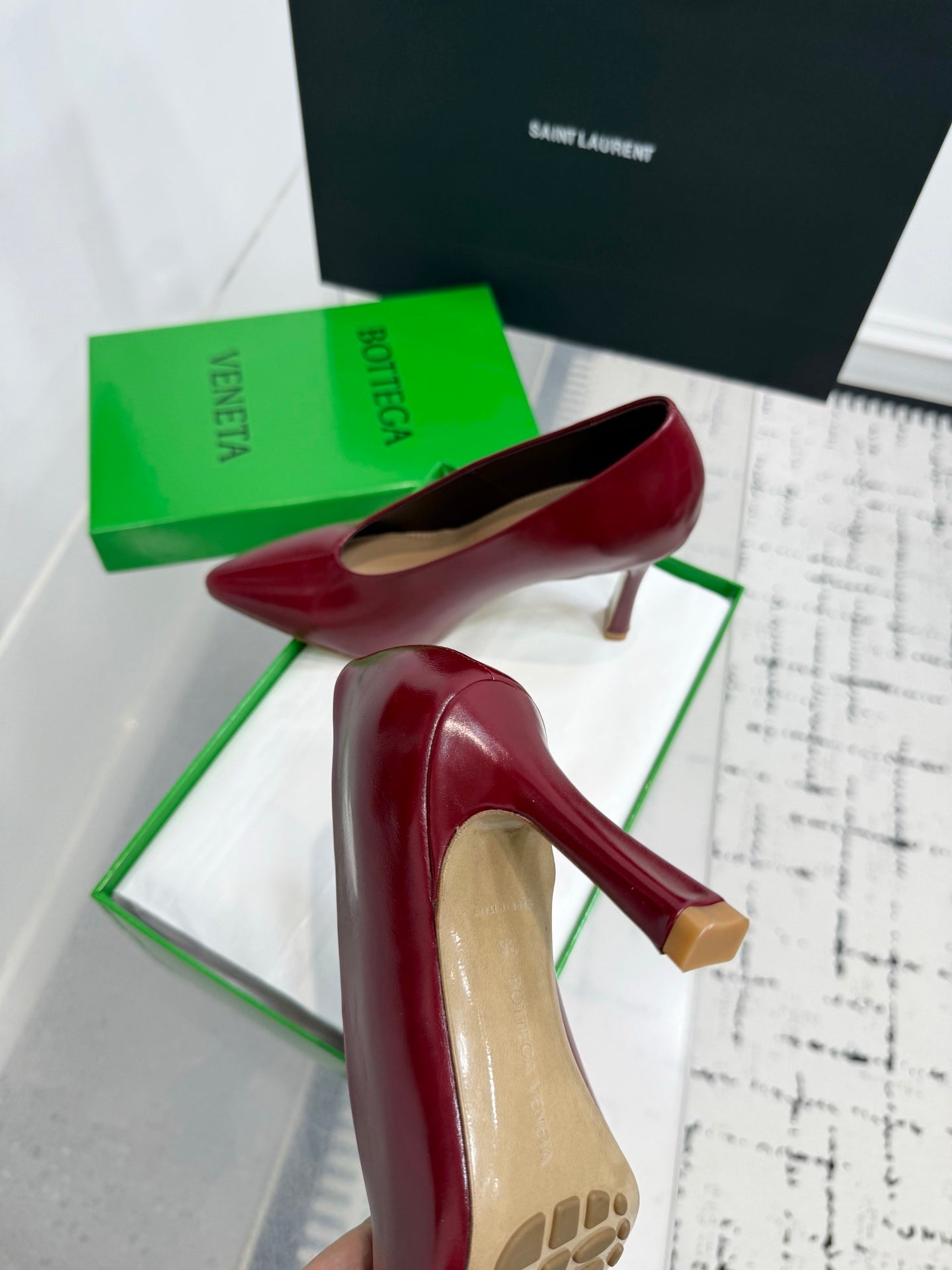 Bottega Veneta Leather Pumps Women Heels Dark Red Size 36-41