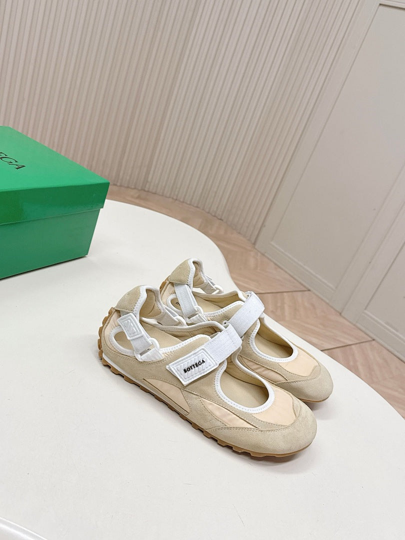 Bottega Veneta Orbit Flash Mary-Jane Sneakers Beige White